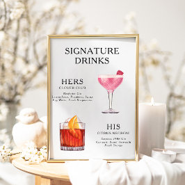 Namnteckning Poster Drinks Bröllop Cocktail-meny