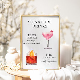 Namnteckning Poster Drinks Bröllop Cocktail-meny