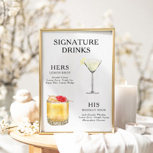 Namnteckning Poster Drinks Bröllop Cocktail-meny