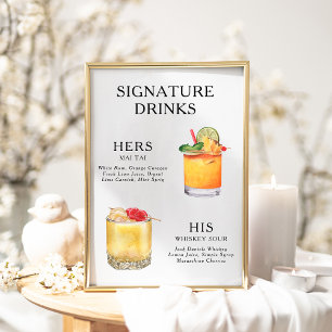 Namnteckning Poster Drinks Bröllop Cocktail-meny