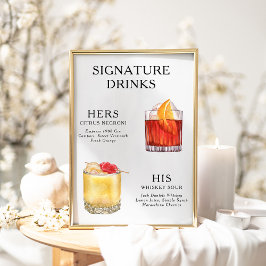 Namnteckning Poster Drinks Bröllop Cocktail-meny