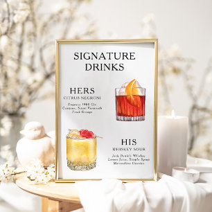Namnteckning Poster Drinks Bröllop Cocktail-meny