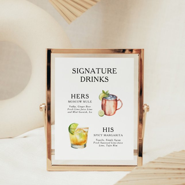 Namnteckning Poster Drinks Bröllop Cocktail-meny (Skapare uppladdad)