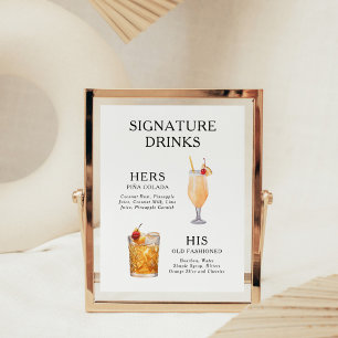 Namnteckning Poster Drinks Bröllop Cocktail-meny