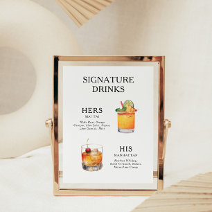 Namnteckning Poster Drinks Bröllop Cocktail-meny