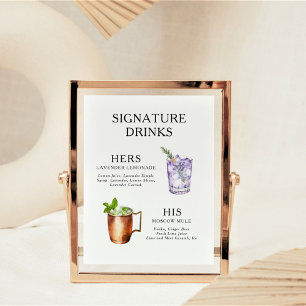 Namnteckning Poster Drinks Bröllop Cocktail-meny