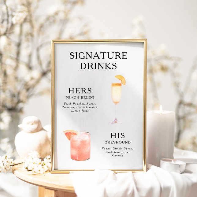 Namnteckning Poster Drinks Bröllop Cocktail-meny (Skapare uppladdad)