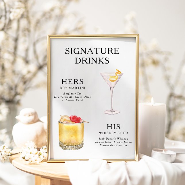 Namnteckning Poster Drinks Bröllop Cocktail-meny (Skapare uppladdad)