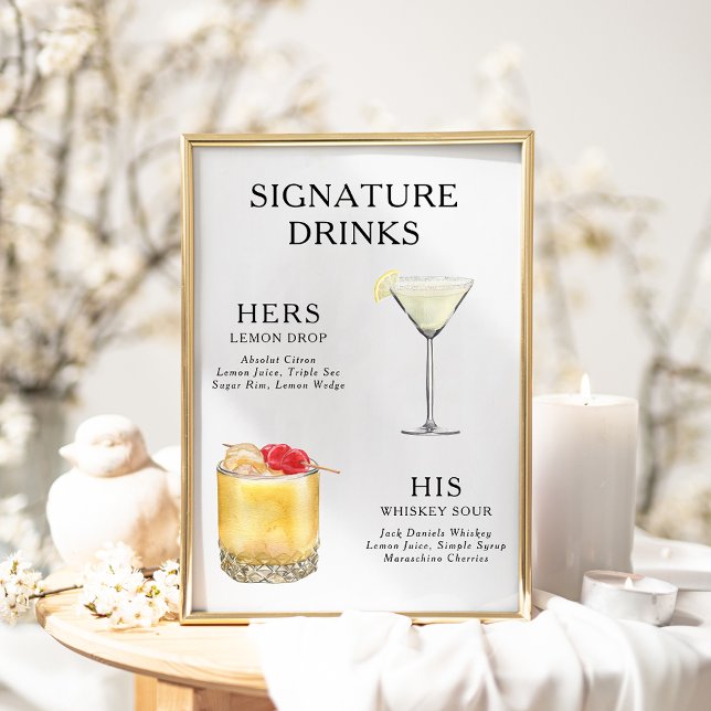 Namnteckning Poster Drinks Bröllop Cocktail-meny (Skapare uppladdad)