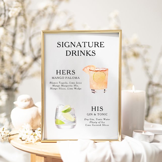 Namnteckning Poster Drinks Bröllop Cocktail-meny (Skapare uppladdad)
