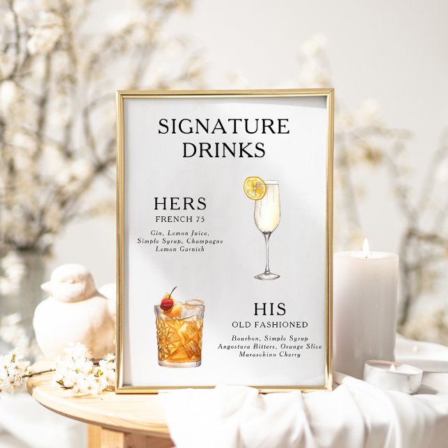 Namnteckning Poster Drinks Bröllop Cocktail-meny (Skapare uppladdad)