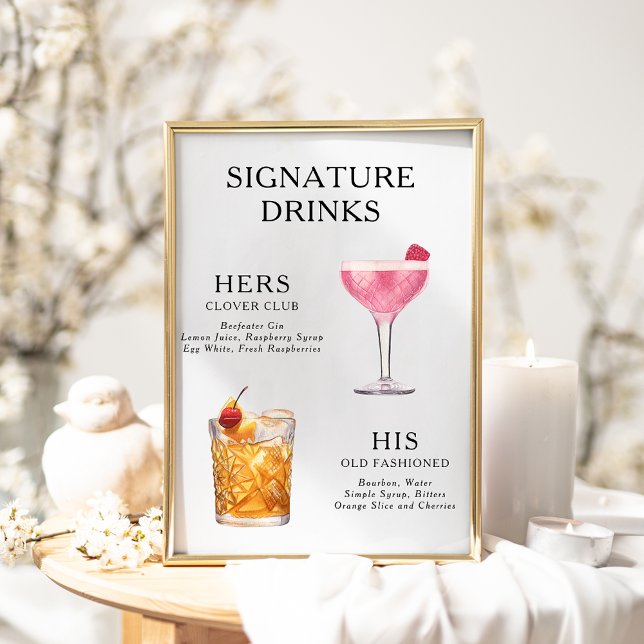 Namnteckning Poster Drinks Bröllop Cocktail-meny (Skapare uppladdad)