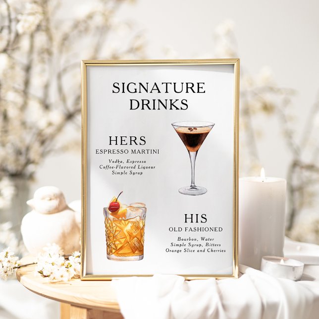 Namnteckning Poster Drinks Bröllop Cocktail-meny (Skapare uppladdad)