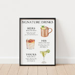 Namnteckning Poster Drinks Bröllop Cocktail-meny<br><div class="desc">Anpassa den här bröllop-cocktail-menyn och det kommer säkert att imponera!</div>