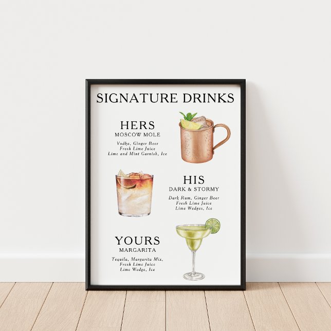 Namnteckning Poster Drinks Bröllop Cocktail-meny (Skapare uppladdad)