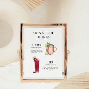 Namnteckning Poster Drinks Bröllop Cocktail-meny