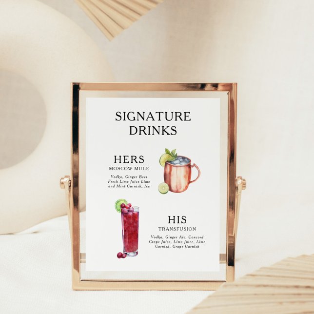 Namnteckning Poster Drinks Bröllop Cocktail-meny (Skapare uppladdad)