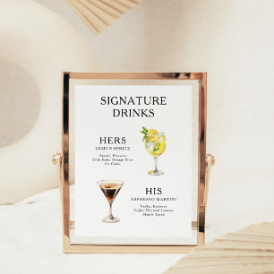 Namnteckning Poster Drinks Bröllop Cocktail-meny