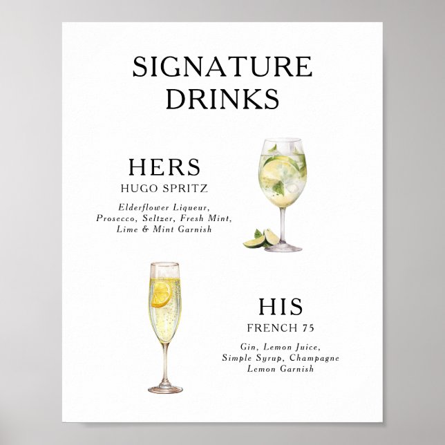 Namnteckning Poster Drinks Bröllop Cocktail-meny (Framsidan)