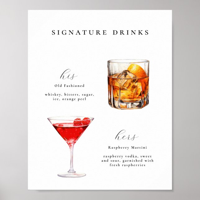 Namnteckning Poster Drinks Bröllop Cocktails (Framsidan)
