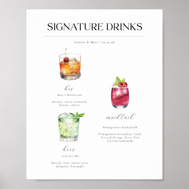 Namnteckning Poster Drinks Bröllop Cocktails (Framsidan)