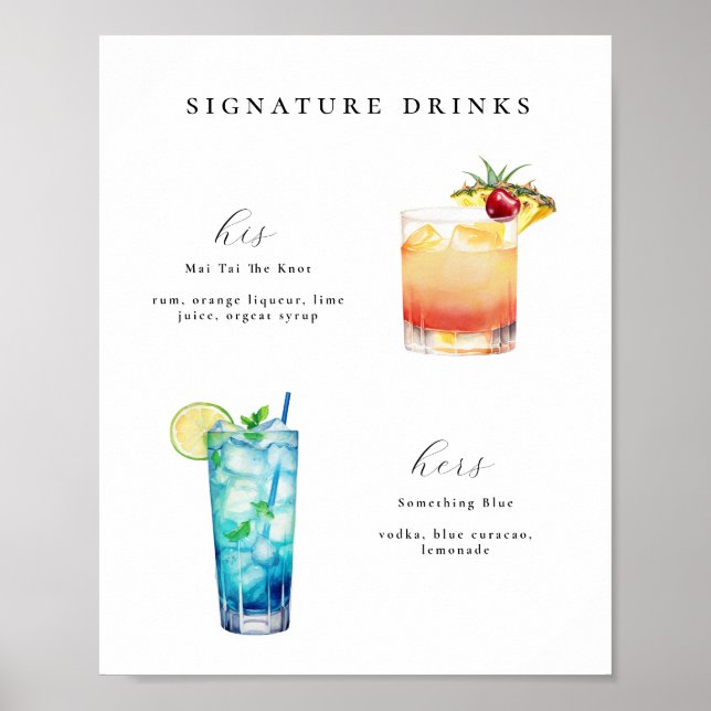 Namnteckning Poster Drinks Bröllop Cocktails (Framsidan)