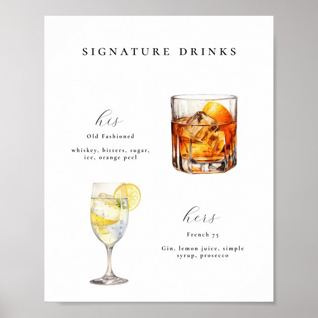 Namnteckning Poster Drinks Bröllop Cocktails (Framsidan)