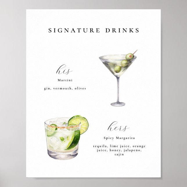 Namnteckning Poster Drinks Bröllop Cocktails (Framsidan)