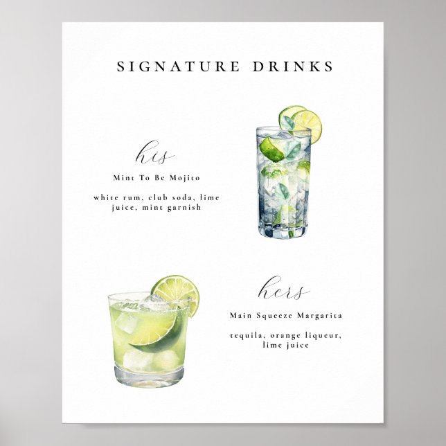 Namnteckning Poster Drinks Bröllop Cocktails (Framsidan)