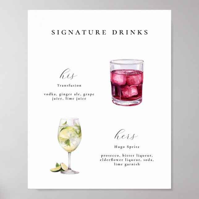 Namnteckning Poster Drinks Bröllop Cocktails (Framsidan)