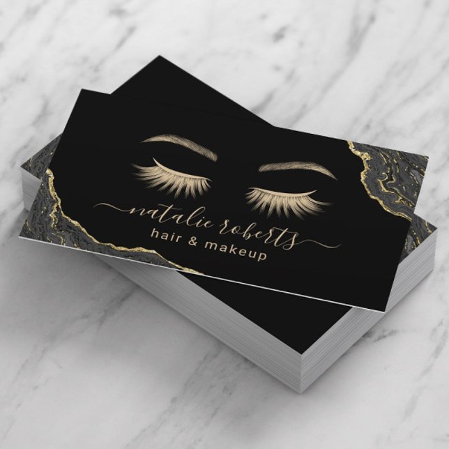 Namnteckning Script Black & Guld Marble Beauty Sal Visitkort (Skapare uppladdad)
