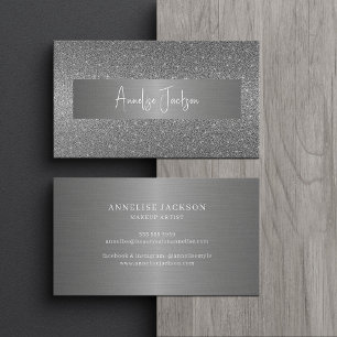 Namnteckning skript, modern glam silver glitter visitkort