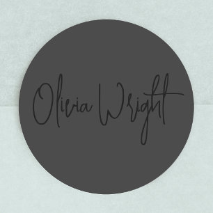 Namnteckning skript, Professionell svart på svart Runt Klistermärke