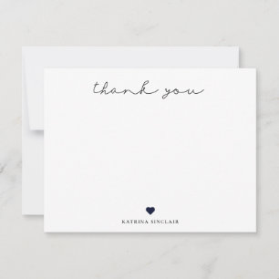 Namnteckning skript Tack Navy Blue Heart Anteckningskort