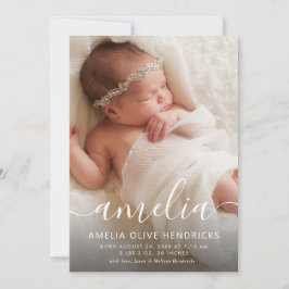 Namnteckning skriptfotofödelsemeddelande inbjudningar