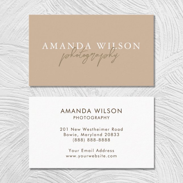 Namnteckning skripthandskriven Boho Beige Brown Visitkort (Skapare uppladdad)