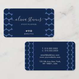 Namnteckning snyggt Navy Blue Polka dots Visitkort