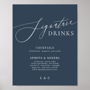 Namnteckning spritdrycker i marinblått Elegant brö Poster