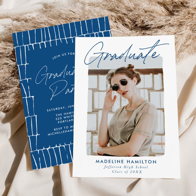 Namnteckning Studentfesten Blått foto för skript Inbjudningar (Skapare uppladdad)