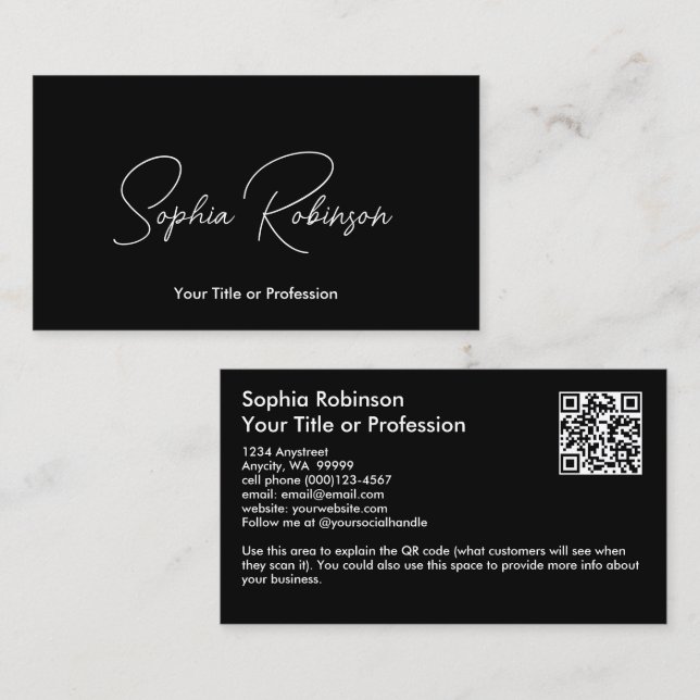 Namnteckning svart QR Visitkort (Fram/baksida)