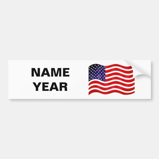 Namntext och amerikansk flagga på vit  bildekal (Framsidan)