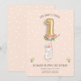 Nån Bunny Birthday-inbjudan Flicka First Rosa Inbjudningar