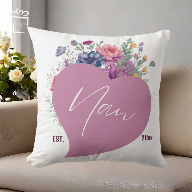 Nan Est 20xx Watercolor Wildblomma Heart Kudde (Nan Est. 20xx)