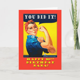 Nana 80:e födelsedagen med Rosie the Riveter Card Kort