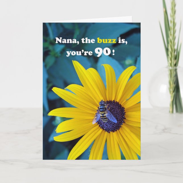 Nana 90:e Birthday med Bee på Flower Kort (Framsida)