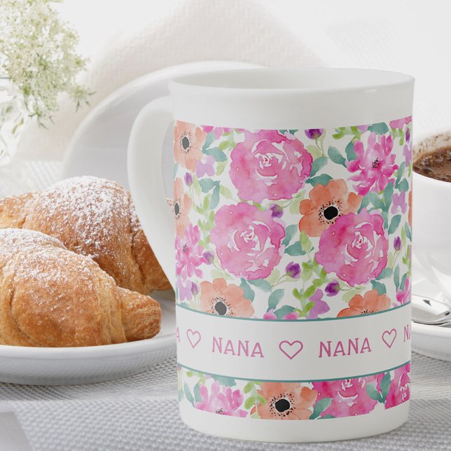 Nana All over Söt Blommönster Benporslin Mugg (Skapare uppladdad)