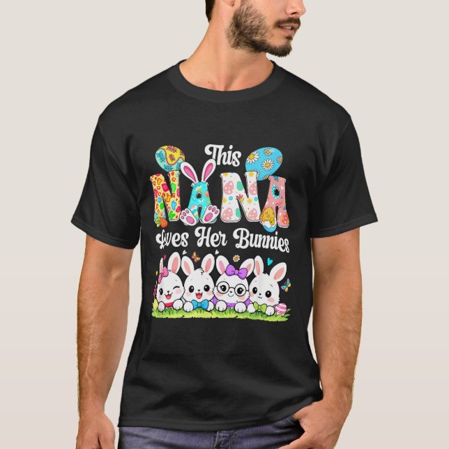 Nana älskar påskharar grupp harar flugbindel t shirt (Framsida)