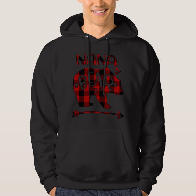 Nana Bear Red and Black Buffalo Play Bear Heart A Hoodie (Framsida)