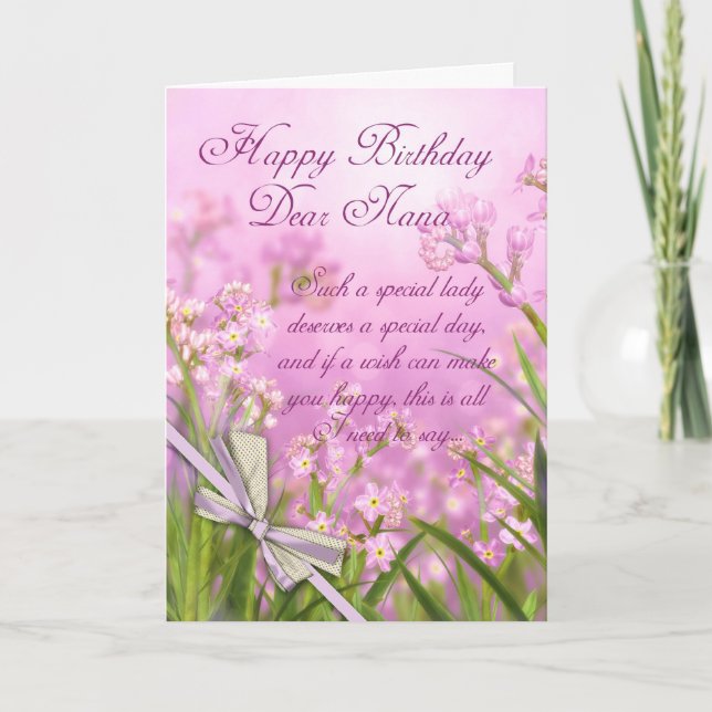 Nana Birthday Card - Rosa Feminin Blommigt med Ver Kort (Framsida)