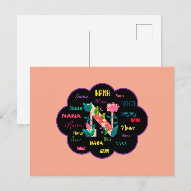 Nana Blommig Blomma Namn Initialer Vykort (Fram/baksida)